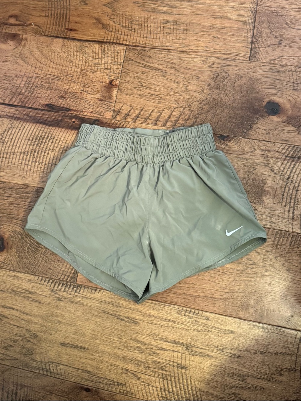 Nike Women's Olive Green Performance Shorts with Smocked Waistband